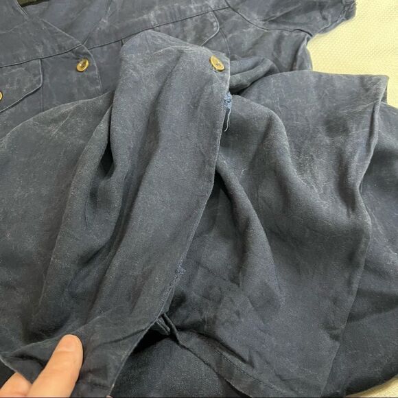 Vintage Halston Blue V Neck Full Button Front Short Sleeve Tencel Rayon Dress - Picture 4 of 9